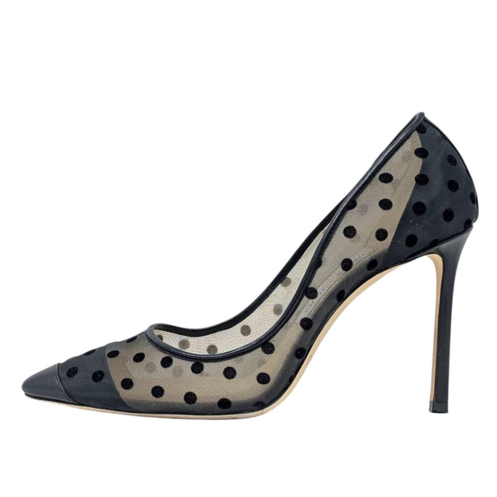 Jimmy Choo Romy 100 Polka Dot Mesh Heels 37.5